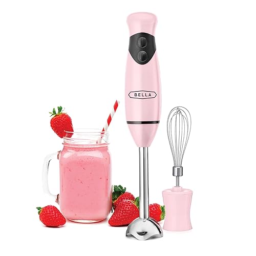 BELLA Immersion Hand Blender, Portable Mixer with Whisk Attachment - Electric Handheld Juicer, Shakes, Baby Food and Smoothie Maker, Stainless Steel, Pink - Pink