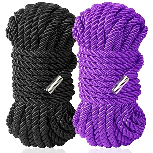BDSM Bondage Shibari Sex Rope - BDSM Beginner Set Kit Adult Fetish Bondage Restraints Set Sex Toys for Women, Men & Couples, 32 Feet 8MM (Black, Purple)