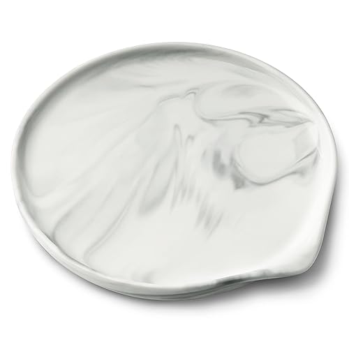 Oversized Spoon Rest,Ceramic Spoon Rest for Kitchen Counter Dishwasher Safe Marble Decor Spoon Holder for Kitchen,7 Inches - Large - Marble White - 1