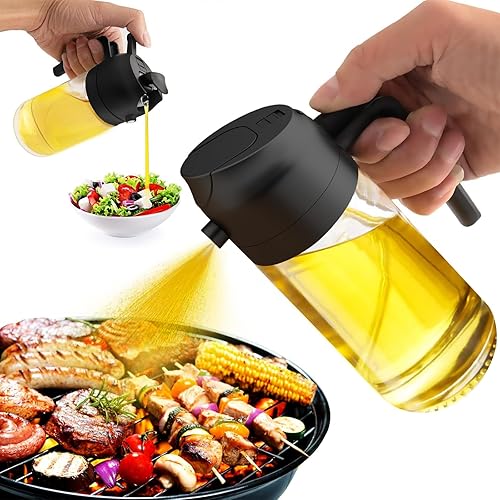  2 in 1 Glass Oil Sprayer & Dispenser, 470ml Glass Olive Oil Sprayer,Cooking Oil Sprayer,Salad,16oz Oil Sprayer for Oil Bottle - Kitchen Gadgets - Black