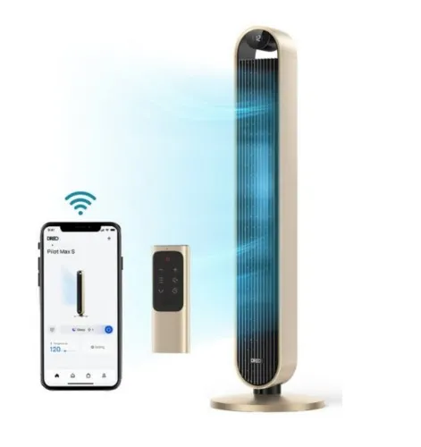 Dreo - 120°Oscillating Bladeless Fan for Bedroom, 25dB Quiet DC Motor, Standing Fan with Remote, 12 Hyper Wind Speeds - Gold