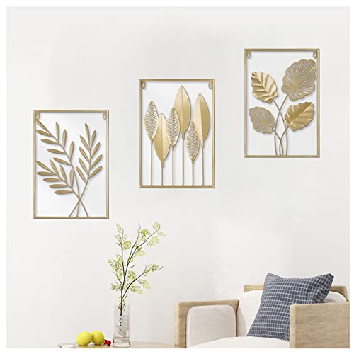 WANLIAN Gold Metal Leaves Wall Decor Minimalist Wall Hanging Decor Metal Wall Art Home Decor Wall Sculpture, Set of 3 Home Wall Decorations for Living Room Bedroom Office (17"x11.8") (Gold - 1) - Gold
