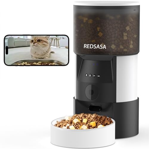 REDSASA Automatic Cat Feeder with Camera, WiFi-Enabled Cat Feeder with APP 2 Way Audio, 3L Automatic Cat Food Dispenser with Night Vision&1080P HD Video, Up to 20 Portions 1-8 Meals Per Day