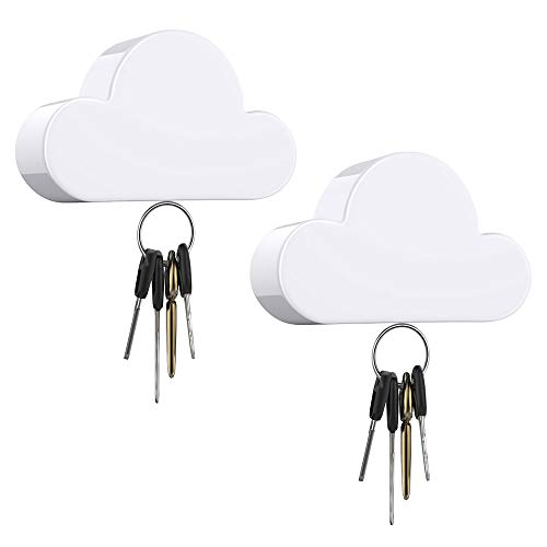 Dadanism Magnetic Wall Key Holder - [2 Packs] Novelty Adhesive Magnetic Key Hanger Organizer, Keep Keychains and Loose Keys Securely in Place - White - White