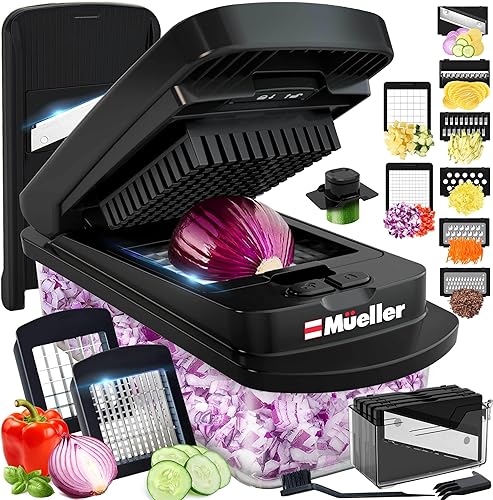 Mueller Pro-Series 10-in-1, 8 Blade Vegetable Chopper, Mandoline Slicer, Onion Mincer, Cutter, Dicer, Veggie Chopper with Container, Kitchen Essentials & Gadgets, House Warming Gifts New Home, Black - 8 Blade - Black