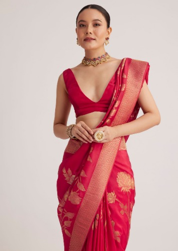 Pink Dola Silk Saree With Woven Floral Motifs