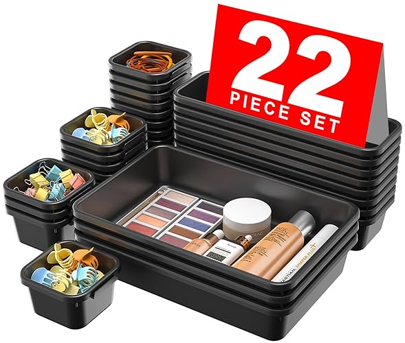  Plastic Black Desk Drawer Organizer Set