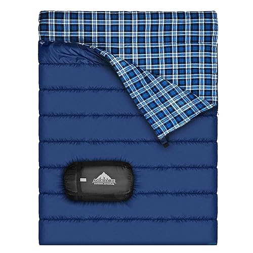 AGEMORE Cotton Flannel Double Sleeping Bag for Camping