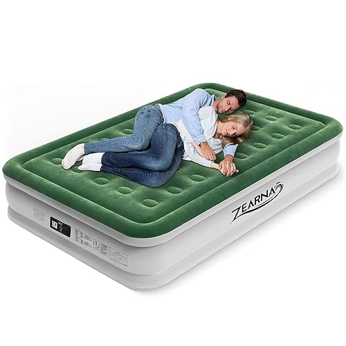 Zearna Air Mattress Queen with Built in Pump - 16" Comfort Blow Up Bed, 2 Mins Quick Self Inflatable with Double Air Chamber, with Storage Bag, for Camping,Home,Travel, 650lbs Max - 16“ Queen