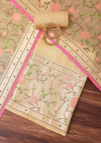 Gold Paithani Woven Silk Dress Material