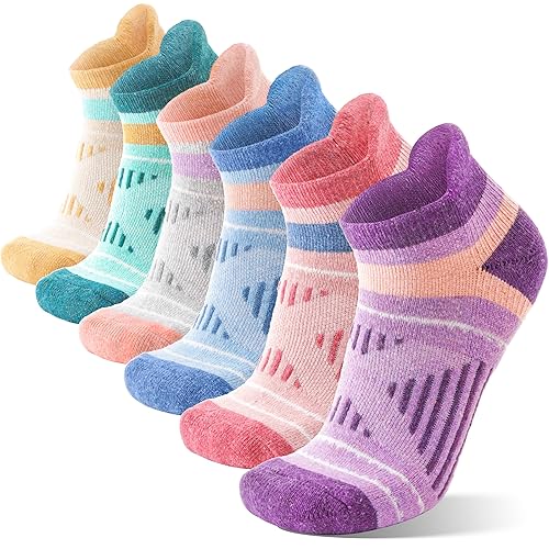 EBMORE 6 Pairs Merino Wool Ankle Hiking Running Socks 