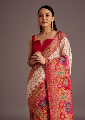 White Silk Saree With Booti Work