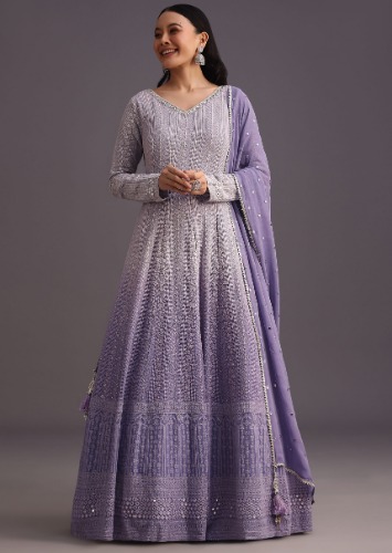Purple Lucknowi Anarkali With Sequin Work Dupatta 