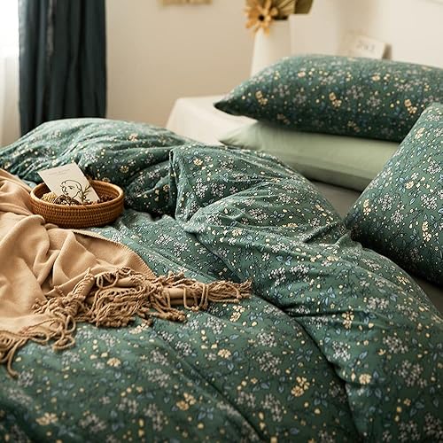 Green Floral Cotton Duvet Cover