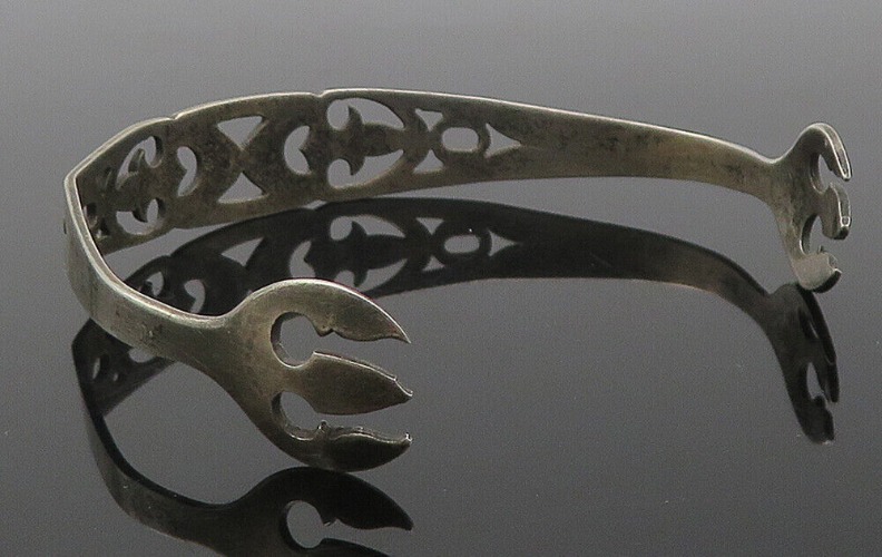 925 Sterling Silver  Vintage Dark Tone Cutout Design Cuff Bracelet  BT4530