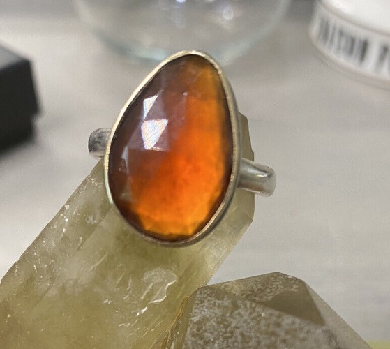 Jamie Joseph Teardrop Glowing Hessonite Garnet Ring 14k Bezel + Sterling Silver