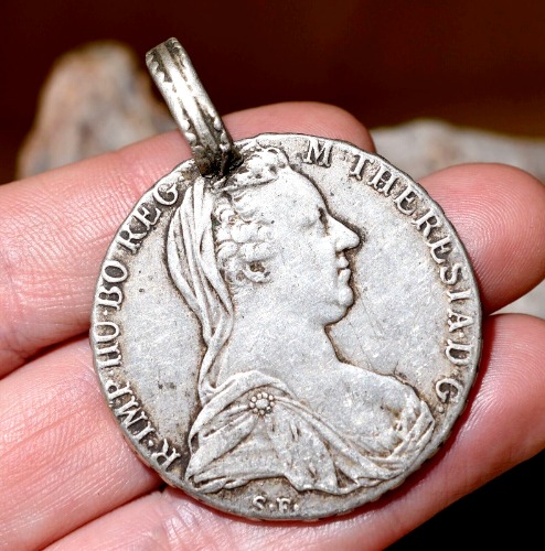 Ethiopian Silver Medallion Pendant W/ Antique Maria Theresa Thaler Currency Coin
