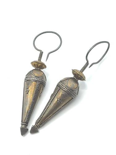 VTG HANDMADE TURKMEN SILVER EARRINGS 2.75"