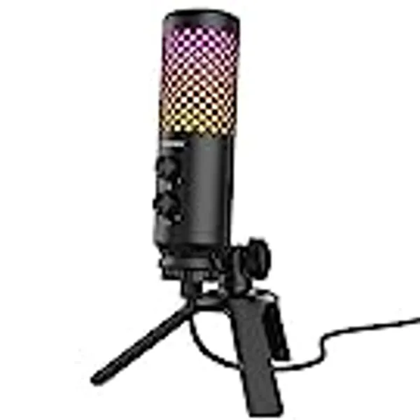 TREIDEK USB Mikrofon PC Gaming Mikrofon Kondensatormikrofon Plug & Play Nierencharakteristik mit RGB LED, Stummschalter, Stativ, Shock Mount für PC, PS4 und PS5, Streaming, Podcast, Voice-Over
