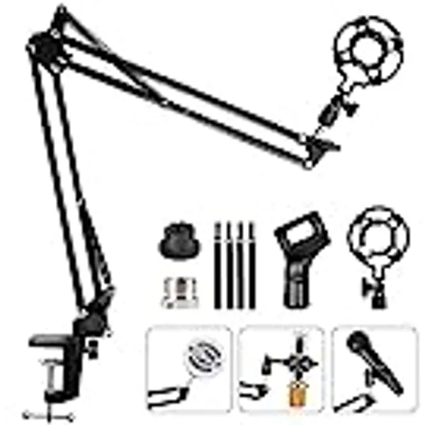 HAUEA einstellbare Mikrofonständer profesionelle Mikrofonhalter Mikrofonarm mit Spinne und Adapter für Studio Programm Aufnahme Rundfunk Fernsehsender, Kompatibel mit blue Yeti Mikrofon