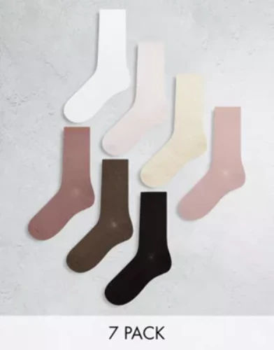 Lindex 7-pack sporty rib socks with raw edge in multi neutrals