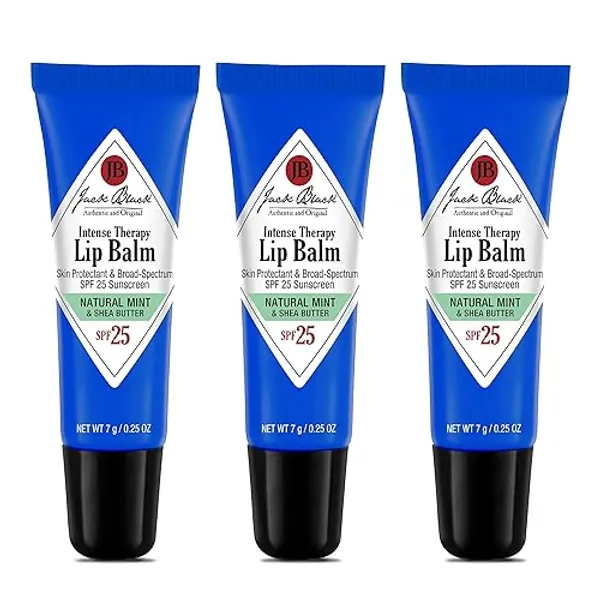 Jack Black Intense Therapy Lip Balm - Jack Black Lip Balm SPF 25 Sunscreen, SPF Lip Balm for Chapped Lips, Lip Sunscreen, Lip SPF, Lip Moisturizer for Dry Lips, Lip Balm with SPF, Lip Protection - Natural Mint & Shea Butter (Pack of 3)