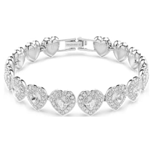 Ariana Grande x Swarovski Tennis Armband, Verschiedene Schliffe, Herz, Weiß, Rhodiniert