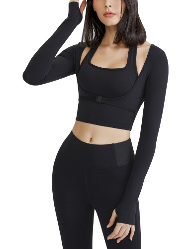Gihuo Long Sleeve Cutout Yoga Tops Sports Tees Crop Tops T Shirt for Women Workout - Black Medium