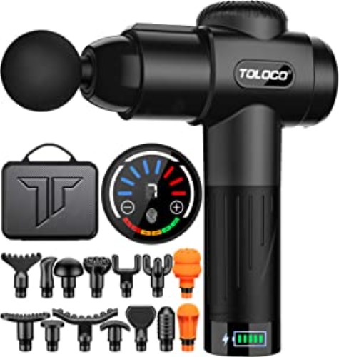 TOLOCO Massage Gun, Muscle Massage Gun Deep Tissue for Athletes, Portable Percussion Massager with 15 Massage Heads, Electric Body Massager for Any Pain Relief - Black