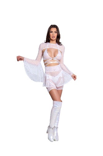 Rave FR144 White Holo Dot Mesh Skater Skirt - J Valentine - S/M / White