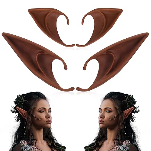 FRESHME Renaissance 2 Pairs Brown Elf Ears - Short and Long Fairy Ears Set Silicone Vampire Ears Anime Pixie Elven Ear Brown Skin for Women Cosplay Christmas Halloween Masqerade Costume Accessories - A - Brown 2 Pairs Elf Ears