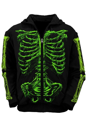 Zombie Rot Skeleton Hoodie [Monster Green] | Zipper Hoodie / L