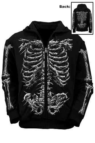 Dead Inside Skeleton Hoodie | Zipper Hoodie / L / Skeleton Sleeves
