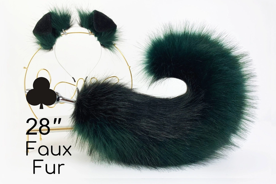 Green black puppy ear and tail set puppy ear petplay set shepherd dog ear and tail plug set puppy play animal cosplay ear and tail mature