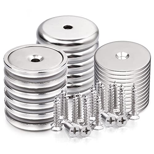 LOVIMAG Neodymium Cup Magnets，95 lbs Holding Force Strong Rare Earth Magnets with Countersunk Hole and Matching Iron Sheet and Screw Ideal for Holding Tools Lifting, Hanging, Diameter 1.26 inch - 32mm 12+12p