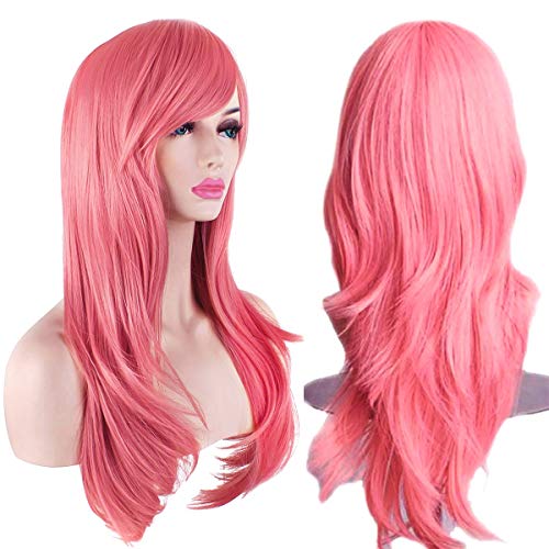 Akstore 28" 70cm Fashion Wigs Long Wavy Curly Hair Cosplay Wig & Wig Cap (Pink) - Pink