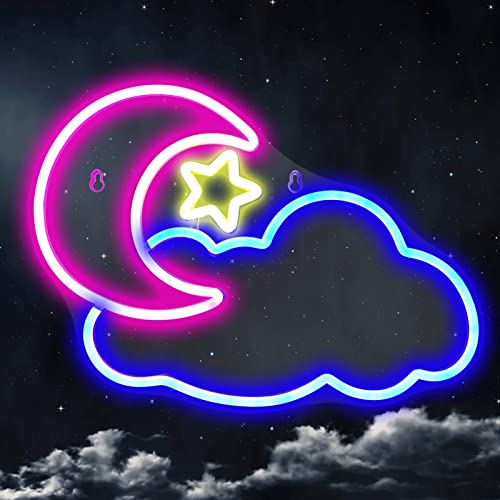 Moon Cloud Star Neon Light Sign, USB Powered Led Night Lights Signs for Wall Decor Kids' Bedroom Bar Wedding Party Decoration Christmas Birthday Gift - Moon Cloud Star