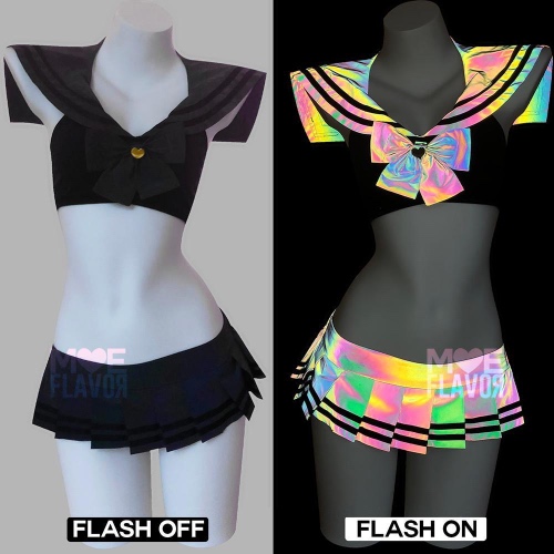 Kawaii Reflective Rainbow Sailor Set - Black / M/L
