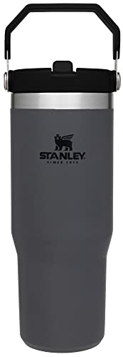 STANLEY IceFlow Stainless Steel Tumbler with Straw, Vacuum Insulated Water Bottle for Home, Office or Car, Reusable Cup with Straw Leak Resistant Flip - 30oz - Charcoal