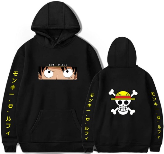 WINKEEY Men's One Piece Hoodie Japanese Anime Character Print Cosplay Sweatshirt Luffy Zoro Pullover - X-Large Black Luffy