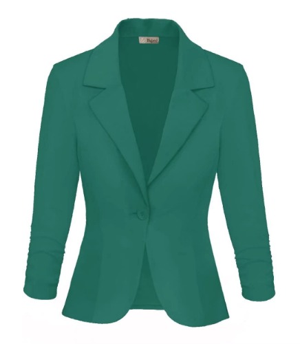 Hybrid Women's Casual Work Office Stretch Ponte Blazer Jacket Made in USA - X-Large Jade