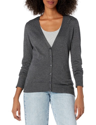 Amazon Essentials Women's Lightweight Vee Cardigan Sweater (Available in Plus Size) - Medium Charcoal Heather