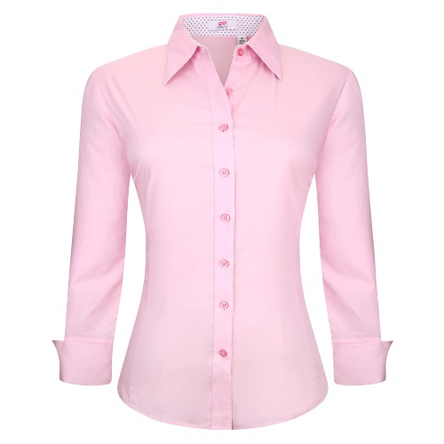 Esabel.C Womens Button Down Shirts Long Sleeve Regular Fit Cotton Stretch Work Blouse - X-Large Pink