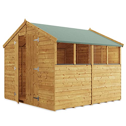 BillyOh Keeper Overlap Garden Shed with Floor | Wooden Garden Storage Shed with Apex Roof & Felt Included | Windowed or Windowless- Multiple Sizes (8x8 Windowed) - 8x8 Windowed