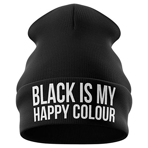 Purple Print House Black is My Happy Colour Funny Girls Beanie Hat - Gifts for Ladies - Hats for Women - Womens Hats - One Size - Black