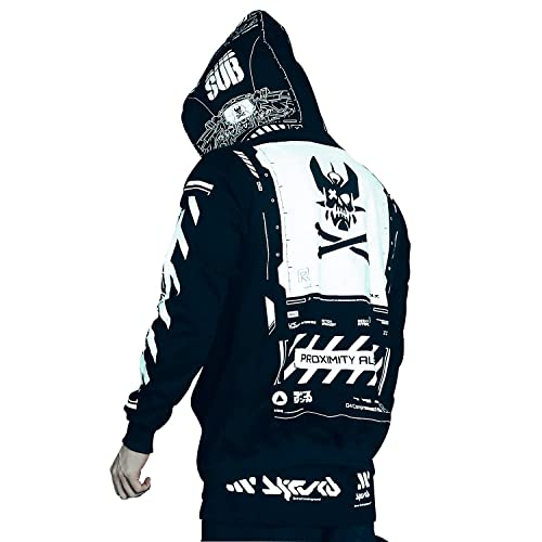 Niepce Inc Graphic Cyberpunk Zip Up Hoodie for Men - XXL - Black