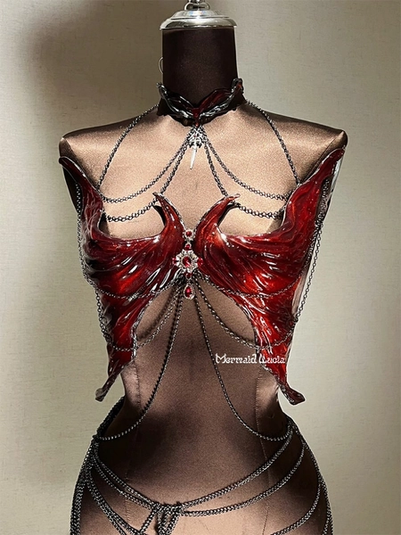 Blutende Gothic Wings Harz Meerjungfrau Korsett BH Top Cosplay Kostüm Patentgeschützt