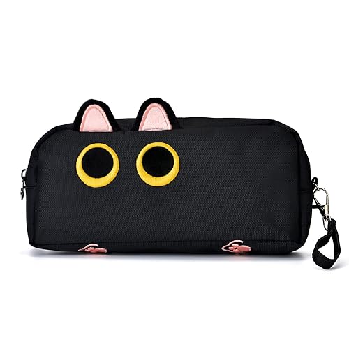 Hongdian Large Capacity Pencil Case, 3D Cat Pen Bags Pencil Pouch Organizer for Office College School - Black