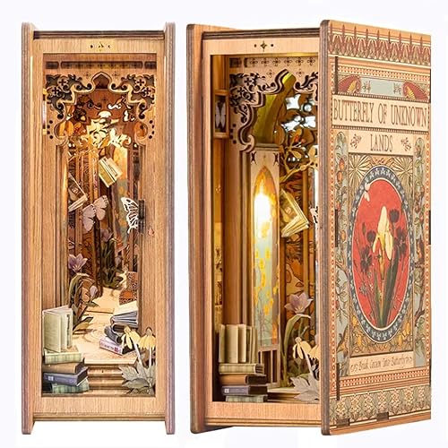 CUTEBEE Book Nook Kit - DIY Miniature House Kit for Adults and Teens, Dollhouse Booknook Tiny House Model Build Bookshelf Decor, Gifts for Family, Friends - Butterfly of Unknown Lands