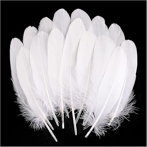 300pcs Goose Feathers(4-6 inches),Feathers for Crafting,DIY,Hats Clothing,Cosplay Wings and Wedding Home Party Decorations,Dream Catcher Supplies (White) - White